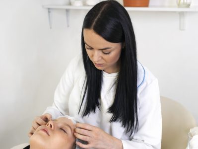 high-angle-professional-putting-hair-net